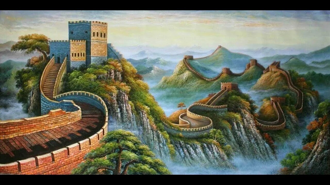 Древний китай картинки 5 класс. Великая китайская стена в древнем Китае. Великая китайская стена картина. Древнекитайская живопись Великая китайская стена. Китай рисунок.