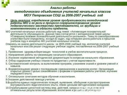 Анализ методической деятельности учителя начальных классов
