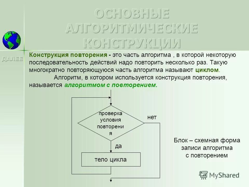 Алгоритмическая конструкция повторение. Конструкция повторения. Алгоритм конструкции повторение. Алгаритмическая конструкция "повторения ".