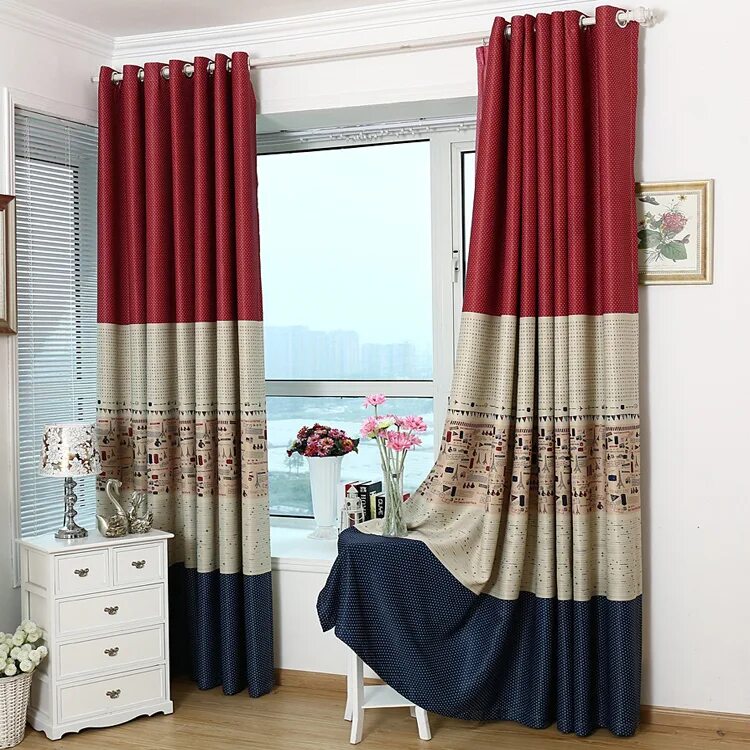 Двойные шторы. Комбинированные занавески. Сшитые шторы из двух цветов. Двойные занавески. Портьеры из двух видов ткани.