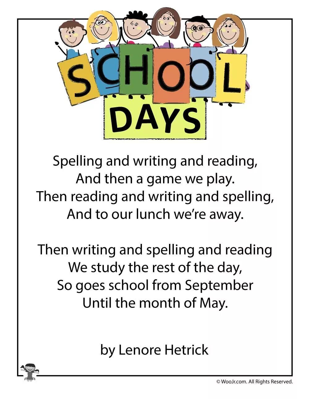 School poems for Kids. English poems about School. Poems for children in English. Poems about School for children.