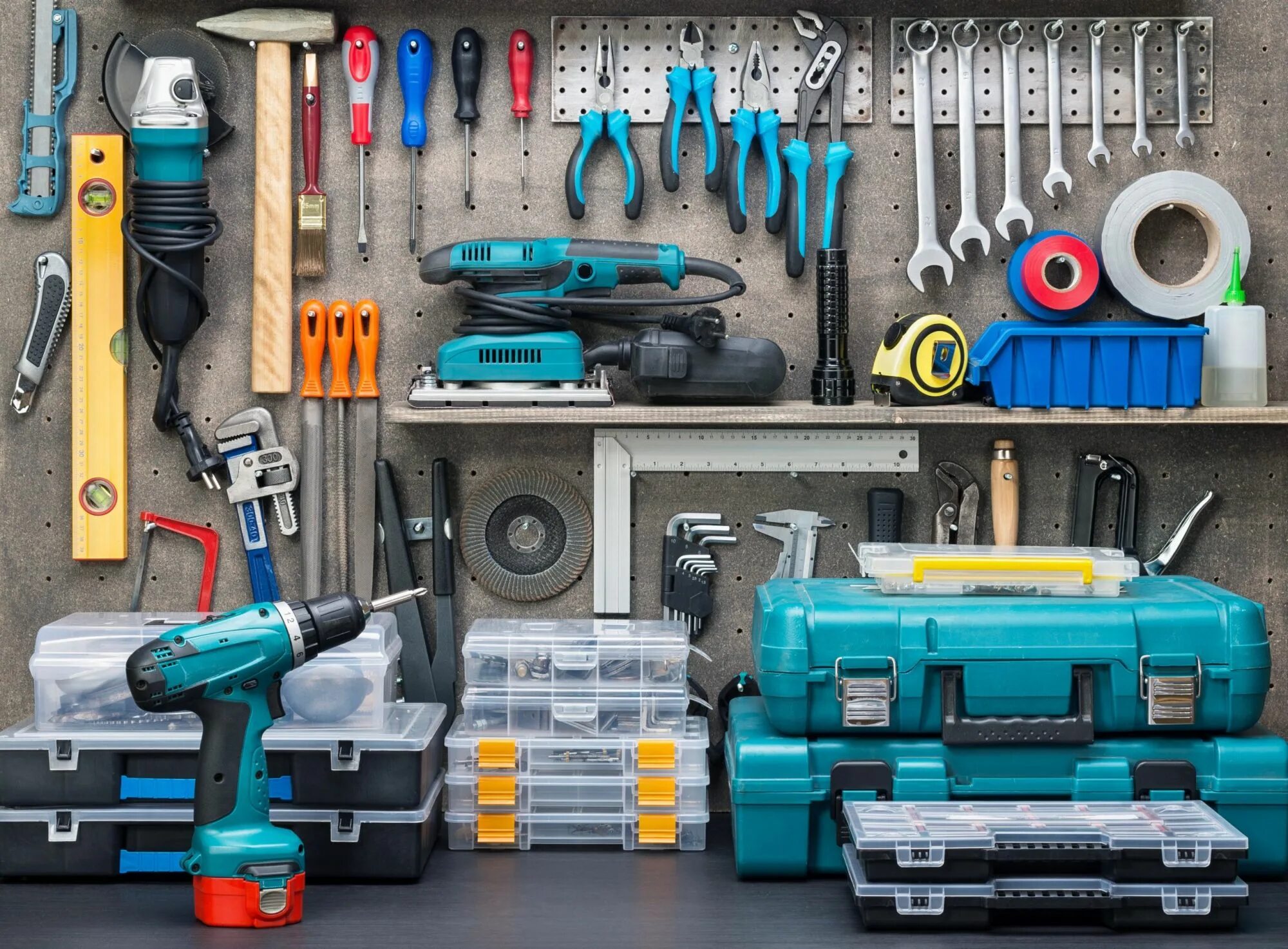 Строительные инструменты. Инструменты для стройки. Инструмент для гаража. Электроинструмент для гаража.