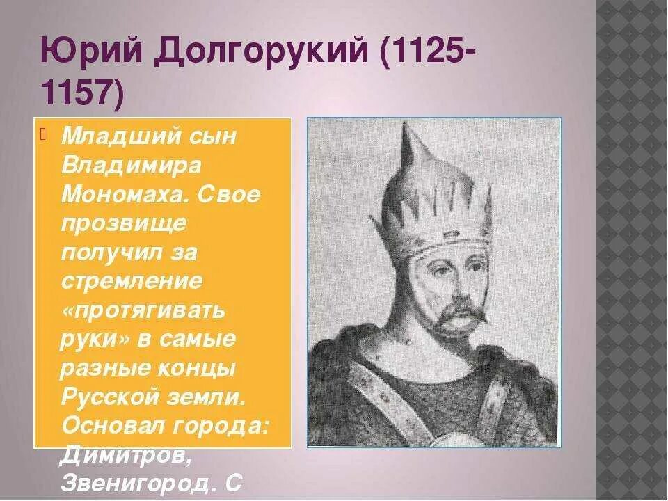 Какой город основан князем долгоруким. Правление Юрия Долгорукого 1125-1157.