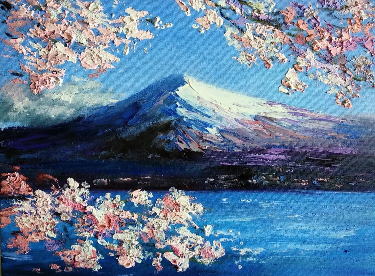 Масло сакуры. Картина черри блоссом гора. Импрессионизм Сакура. Фудзияма Сакура картина.