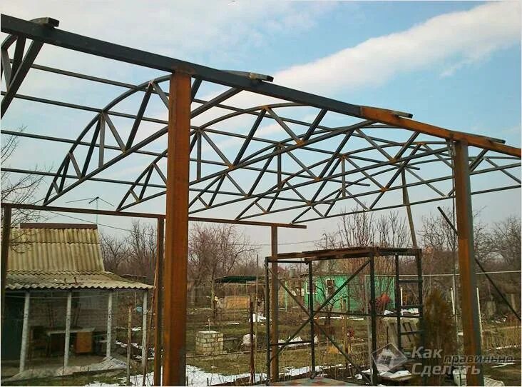 50. Разборные фермы для навеса. Автонавес комфорт 3,3м х 4м каркас. Ферма из профильной трубы 60х40. Каркас односкатного ангара.