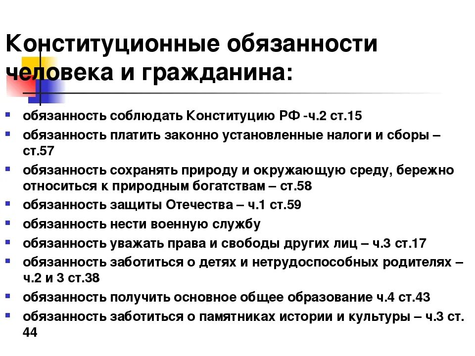 Какие еще конституционные обязанности вы знаете. Конституционные обязанности гражданина. Конституционные обязанности человека и гражданина. Конституционные обязанности гра. Основные конституционные обязанности граждан РФ.