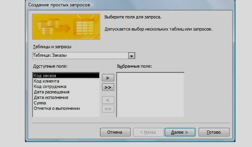 Доступные таблицы