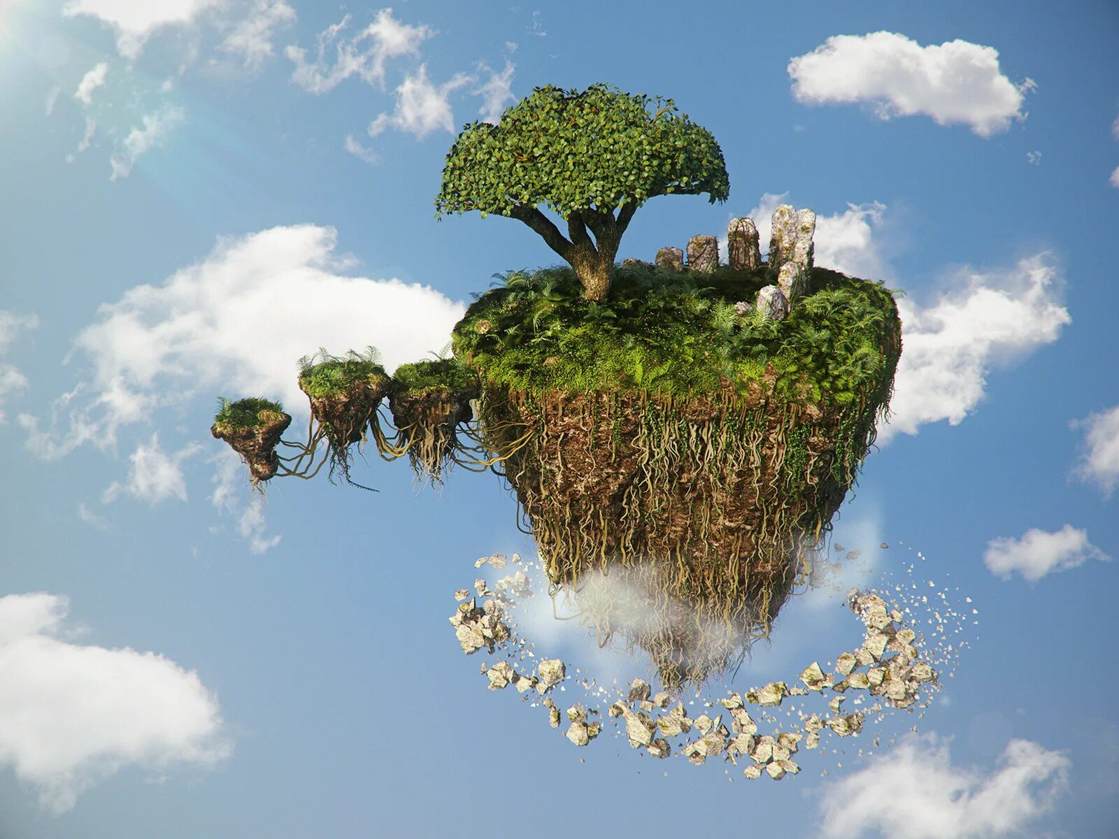 Floating island. Houdini environment artist. Island in the Air. Soil Floating Island.