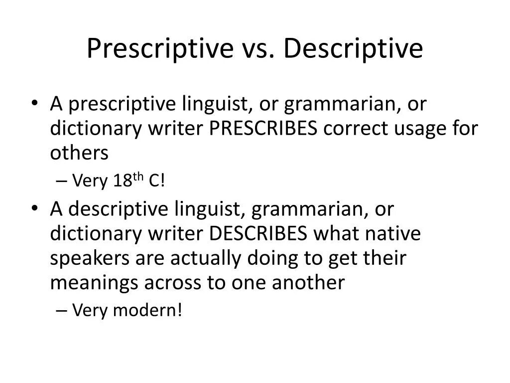 Download description. Descriptive and prescriptive Grammar. Prescriptive vs. descriptive Grammar. Prescriptive and descriptive Grammar Definition. Prescriptive view of Grammar.