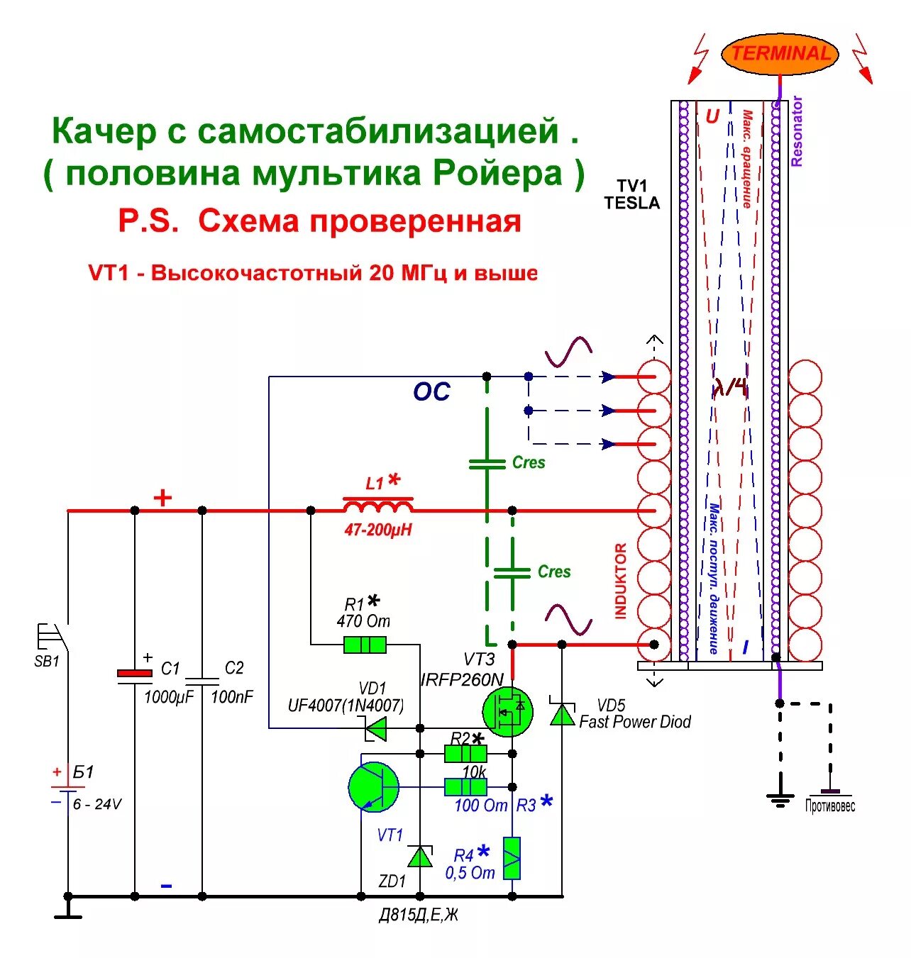 Качер бровина схема. Схема качера Бровина с самозапиткой. Качер Бровина с самозапиткой схема Генератор. Катушка Тесла схема.