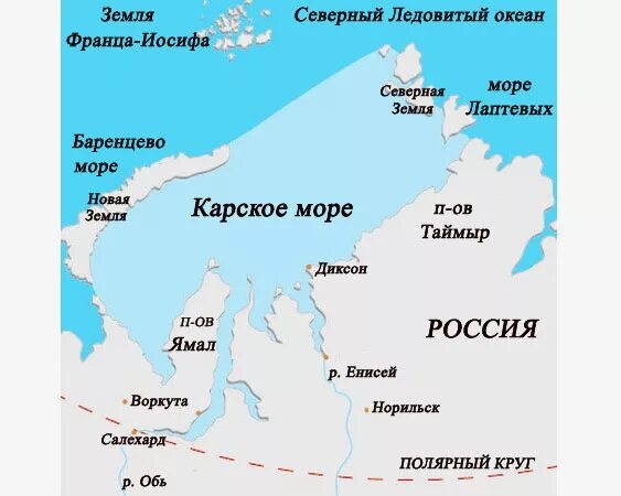 На границе каких морей находится северная земля