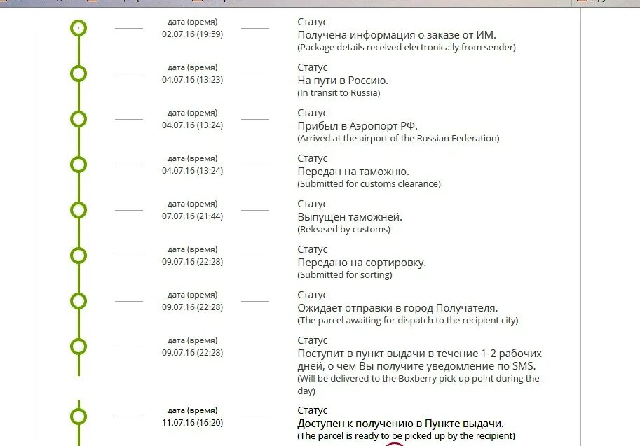 Передан на доставку до пункта. Ожидает отправки в город получателя. В пути в город получателя Boxberry. Боксберри ожидает отправки в город получателя. Ожидайте поступления в пункт выдачи.