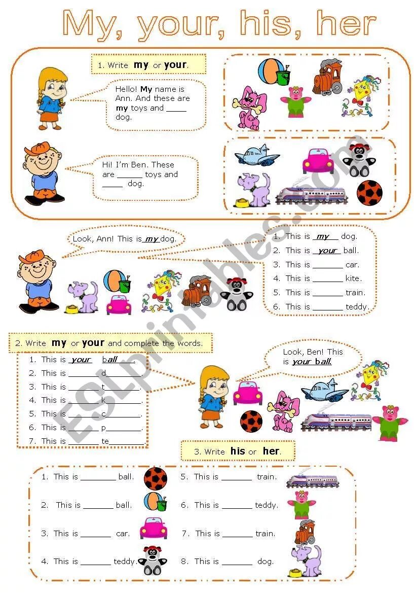 Our their worksheets. Притяжательные местоимения в английском for kids. Карточки для детей my his her. His her worksheet. Possessives упражнения.