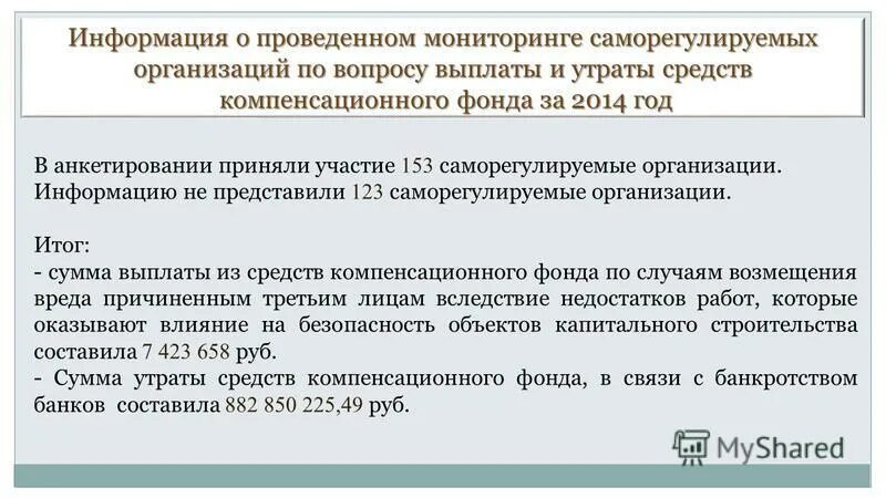 Саморегулируемые организации на рынке ценных бумаг. Компенсационный фонд СРО. Размер компенсационного фонда СРО Содружество за 2014 год. Компенсационный фонд возмещения вреда СРО что это.