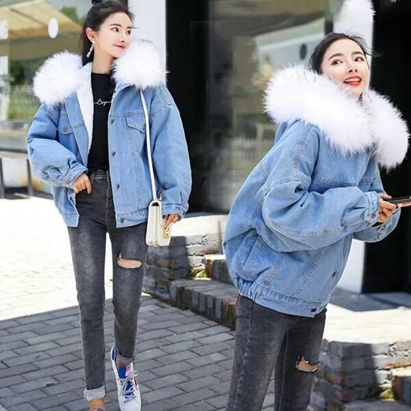 Зимние джинсовые куртки женские модные до колена Buy Fensajomon Womens Winter Thick Lapel Faux Fur Lined Rugged Denim Coat Jacket