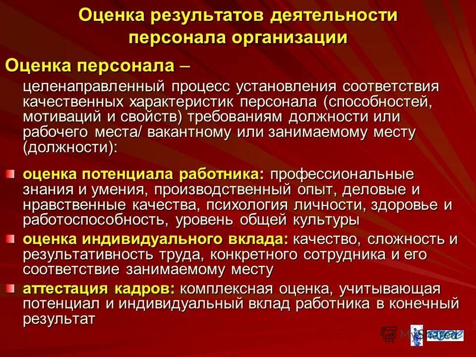 Организация оценки деятельности персонала