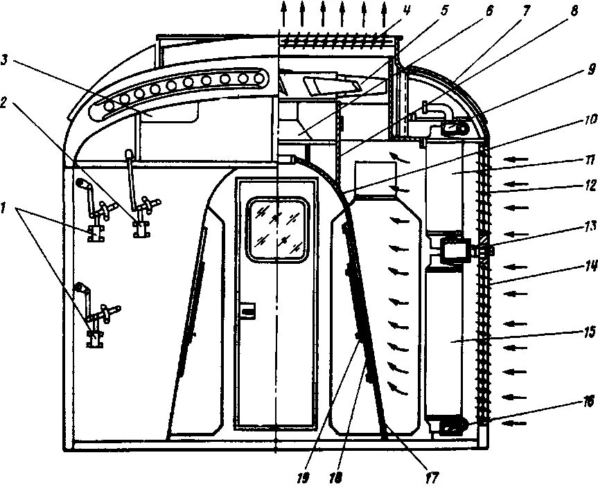 колесо вентилятора 2тэ10л. водомасляный теплообменник 2тэ10м. водяная система охлаждения тепловоза 2тэ10м. холодильная камера тепловоза 2т25км. шахта холодильника тепловоза 2тэ116.