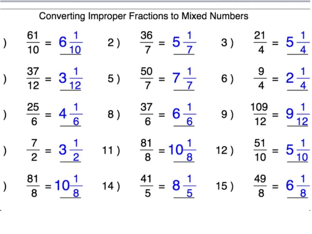 Mixed number. Mixed fractions. converting improper fractions to mixed numbers. improper fraction. improper fraction and mixed numbers.