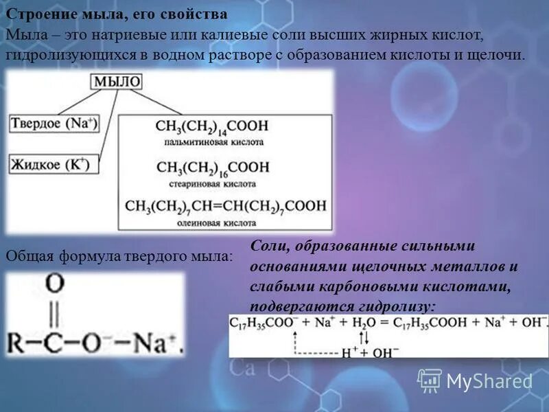 Презентация мыла как соли высших карбоновых кислот