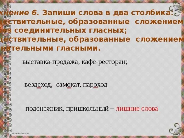 Слова образованные двумя словами. Существительные образованные сложением с соединительными гласными. Запиши слова в дватстолбика. Запиши Слава в два столбика. Образованные сложением целых слов без соединительных гласных.