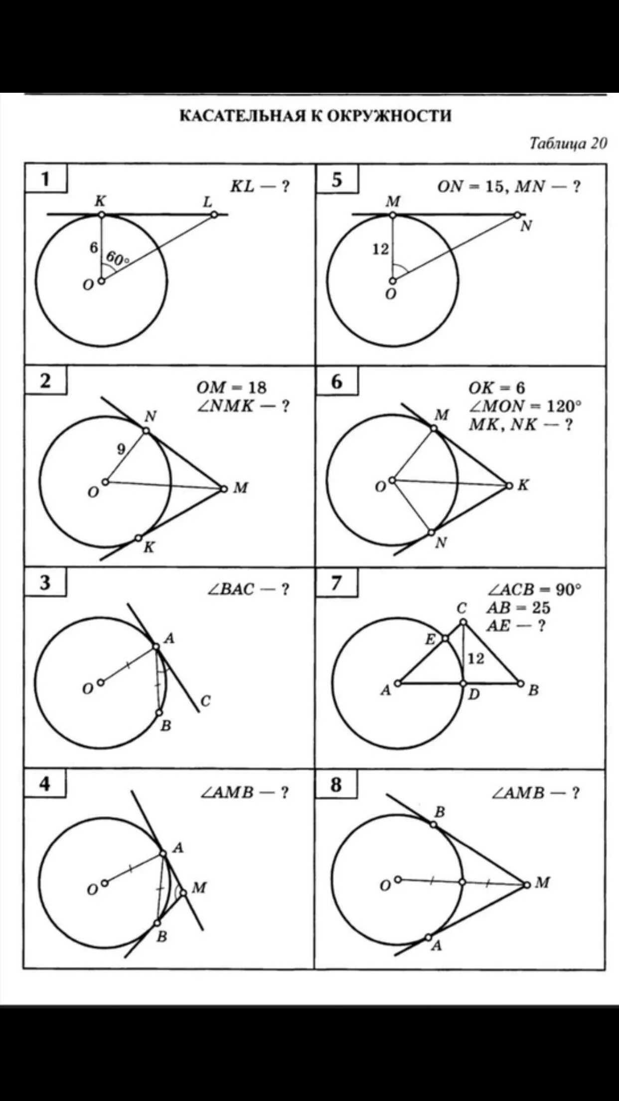 Геометрия касательная к окружности задачи. Касательная к окружности раздел 2 таблица 20 8 класс. Геометрия 8 класс окружность касательная к окружности. Касательная к окружности 7 класс геометрия.