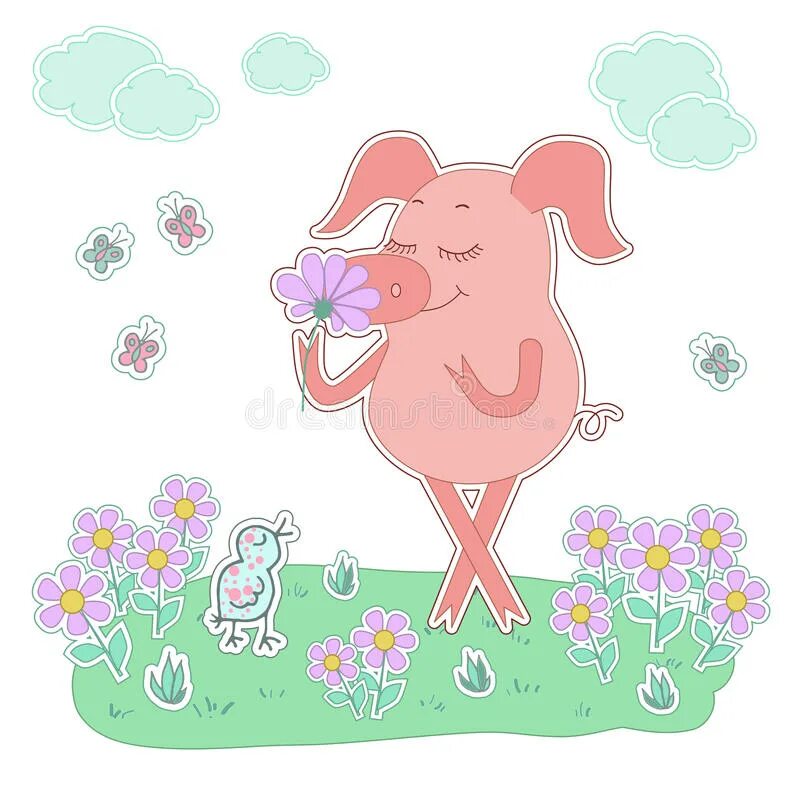 Свинка с цветами. Поросенок с цветком. Свинья с цветами. Поросенок с цветочком. Свинка с цветочком.