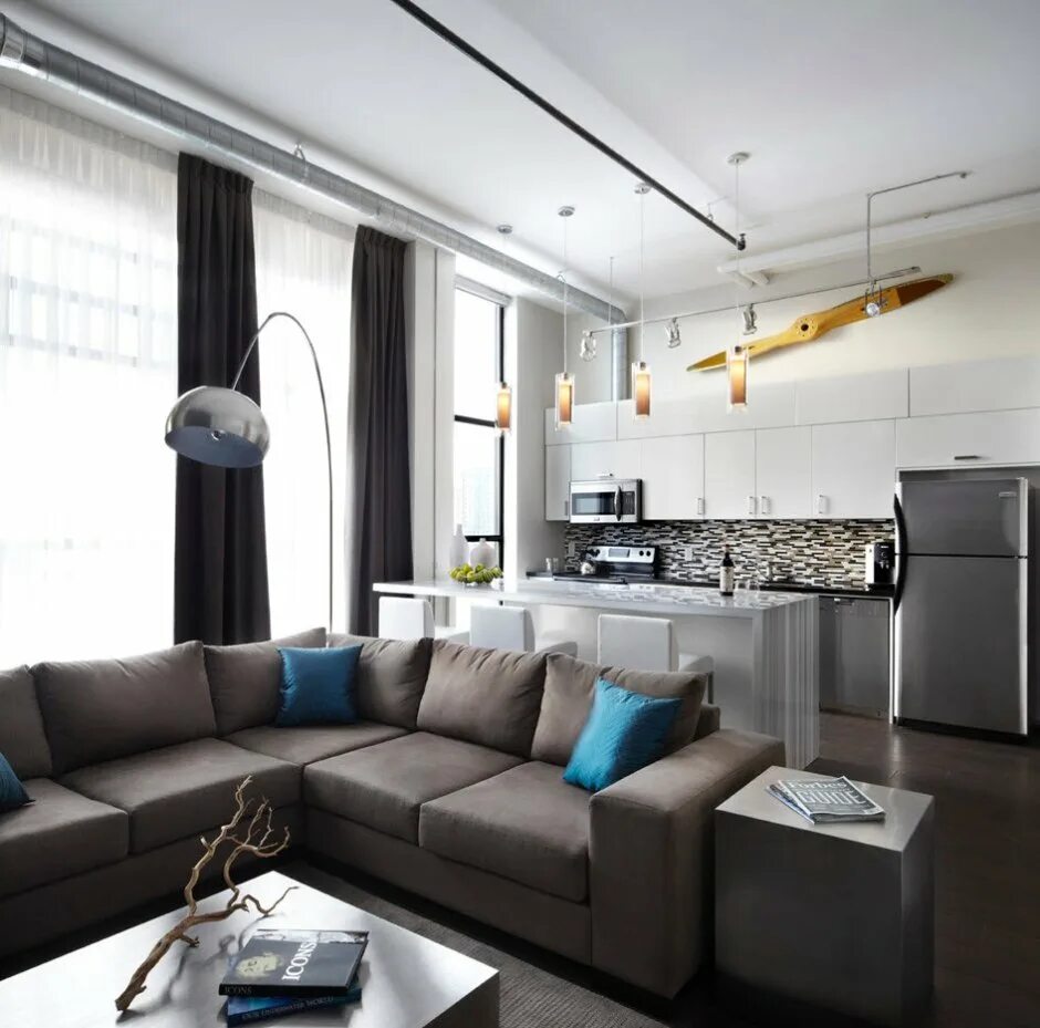 Кухни гостиные в современном стиле. Архитектурное бюро александры федоровой. Гостиная с голубым диваном. Кухня-гостиная в современном стиле. М с диваном.