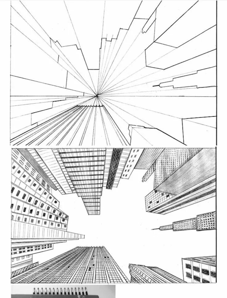 Рисунки сверху вниз. Перспектива снизу вверх здание легко. Город снизу в перспективе. Рисунки перспективы города снизу вверх. Дом снизу карандашом перспектива.