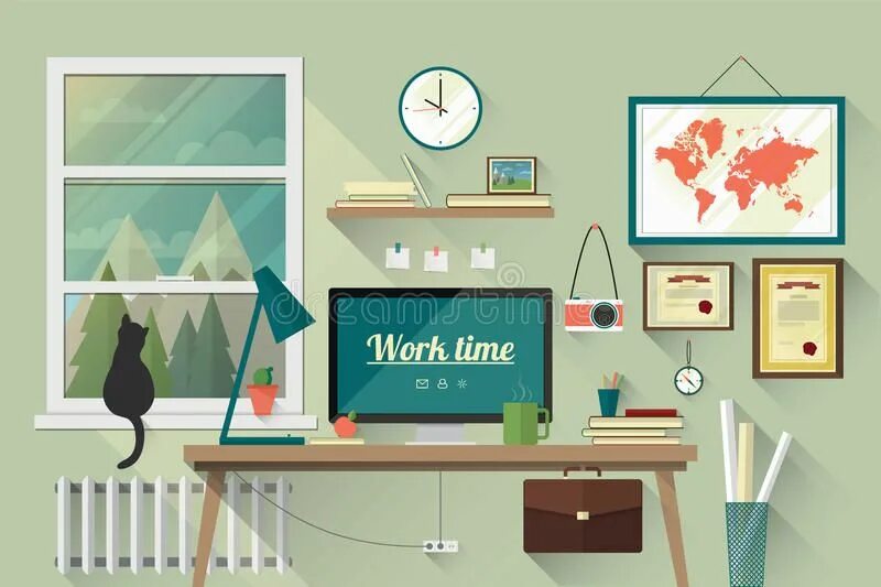 Flat it is. Плоский дизайн. флэт стиль в иллюстрации. изображение в стиле flat. комната векторная графика.