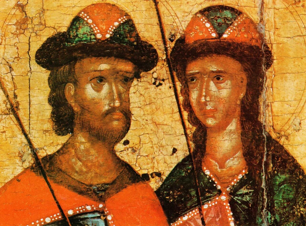 Первыми русскими святыми признаны. Икона благоверных князей Бориса и Глеба.