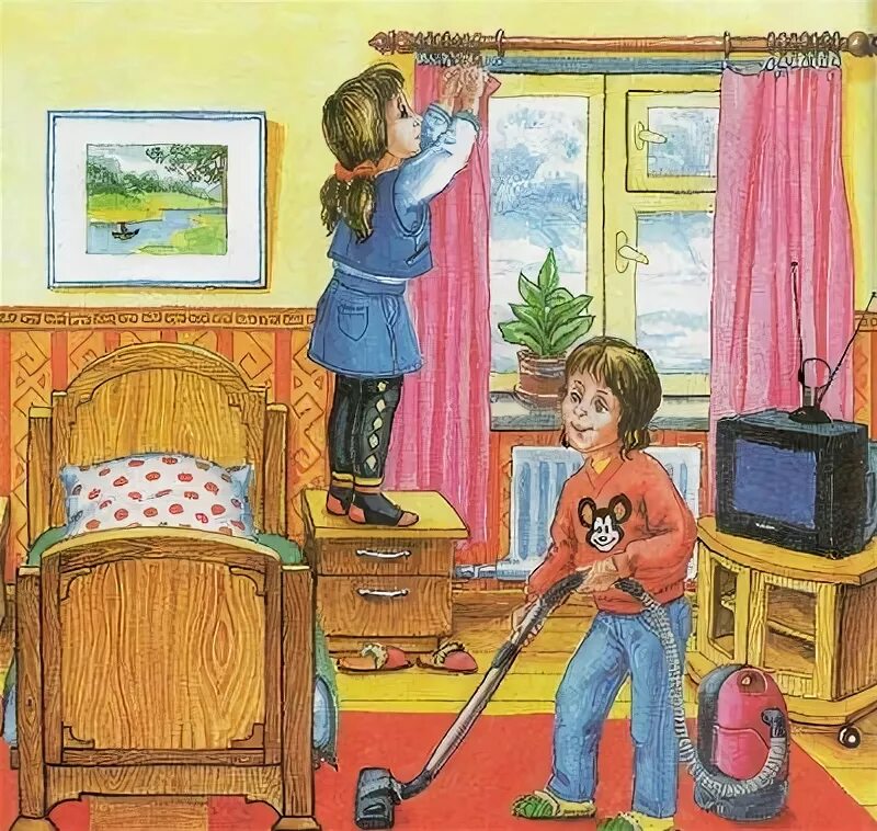 Текст как я помогаю по дому. Сюжетная картина в комнате. Картина для детей уборка в доме. Сюжетная картина квартира. Сюжетная картина уборка.
