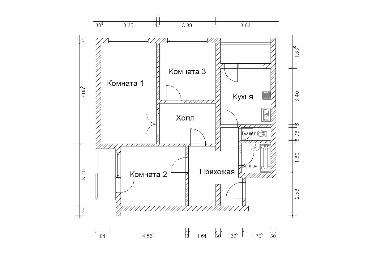 План трехкомнатной квартиры с размерами - CormanStroy.ru