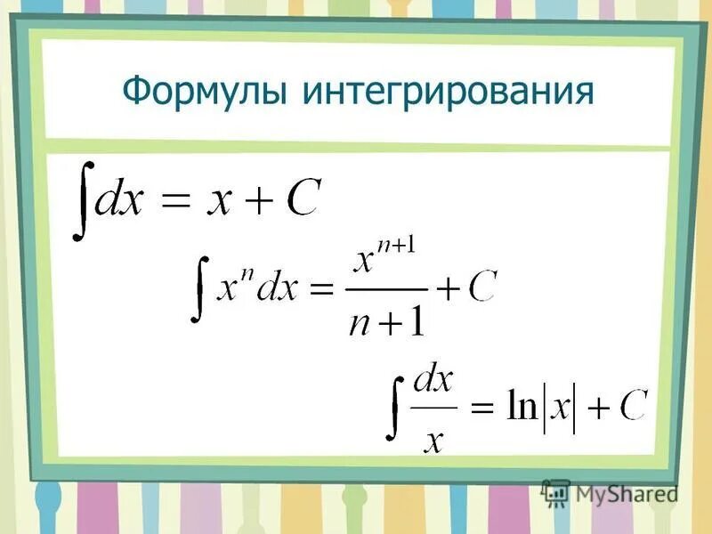 Интегрирование степеней. Формулы интегрирования. Формулы интегралов. Основные формулы интегрирования. Формула нахождения интеграла.