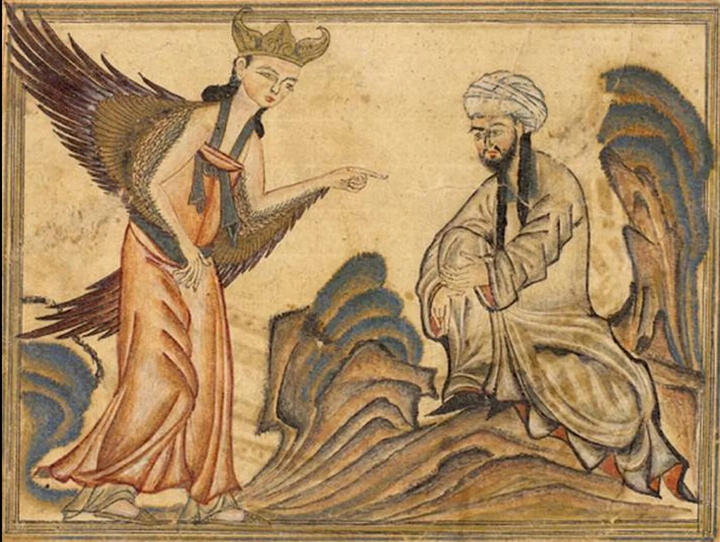 Первое откровение мухаммаду. Ангел Джибриль в Исламе. Пророк Мухаммед и ангел Джабраил. Ангел Джибриль и пророк Мухаммед.