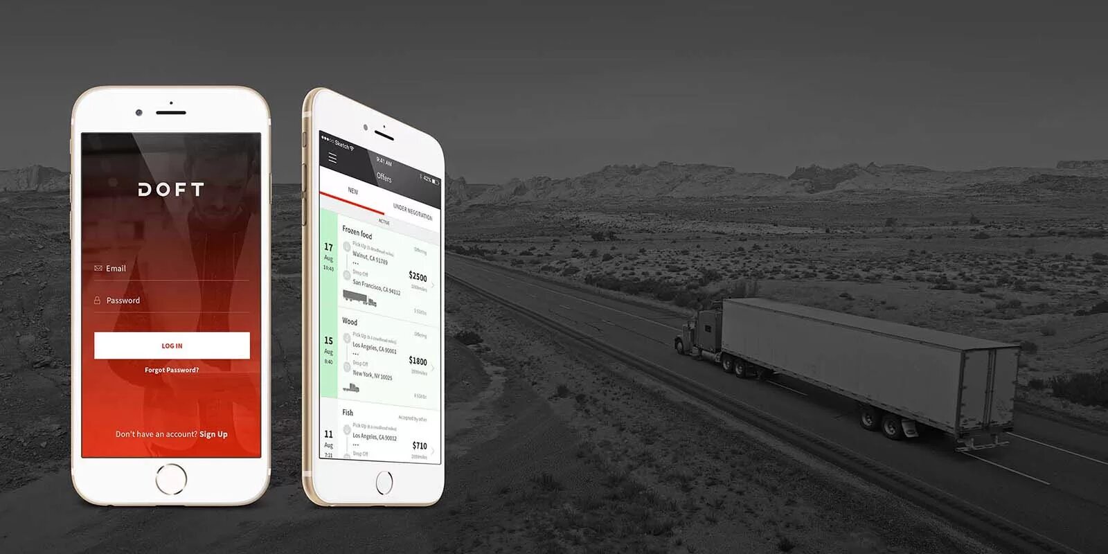 Load app. Мобильный транспорт. load board. doft.