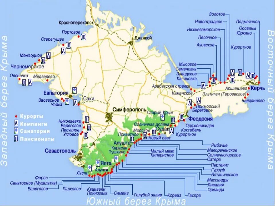 Какие города расположены в крыму. Карта Крыма с курортами подробная. Крым карта с городами и поселками на русском 2021 полуостров. Крым побережье карта с городами и поселками. Карта Крыма подробная с городами и поселками 2021.