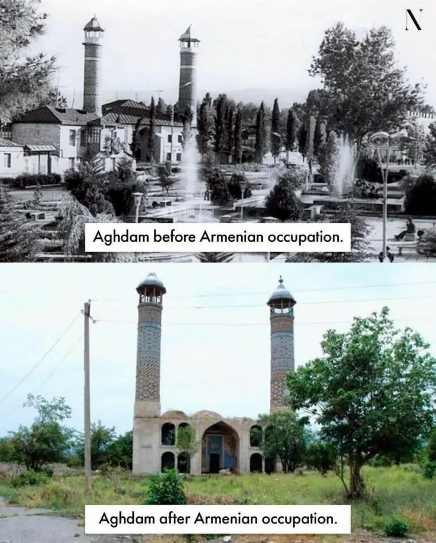 Армяне держат пост. Джума мечеть Агдам. Агдам до и после войны. Агдам Карабах город призрак. Город Агдам до войны и после войны.