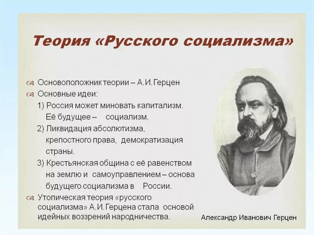 Основная мысль учитель истории. Теория русского социализма Герцена. Основные идеи Герцена. Положения теории русского социализма Герцена. Теория русского социализма основные идеи.