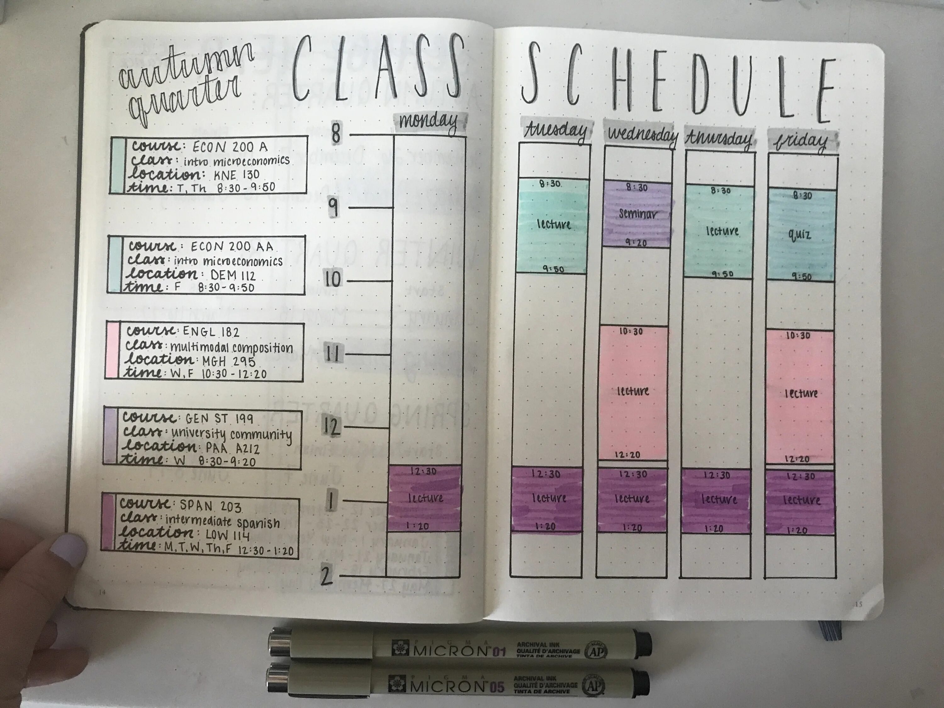 Class journal. Schedule bullet journal. bullet journal classic.