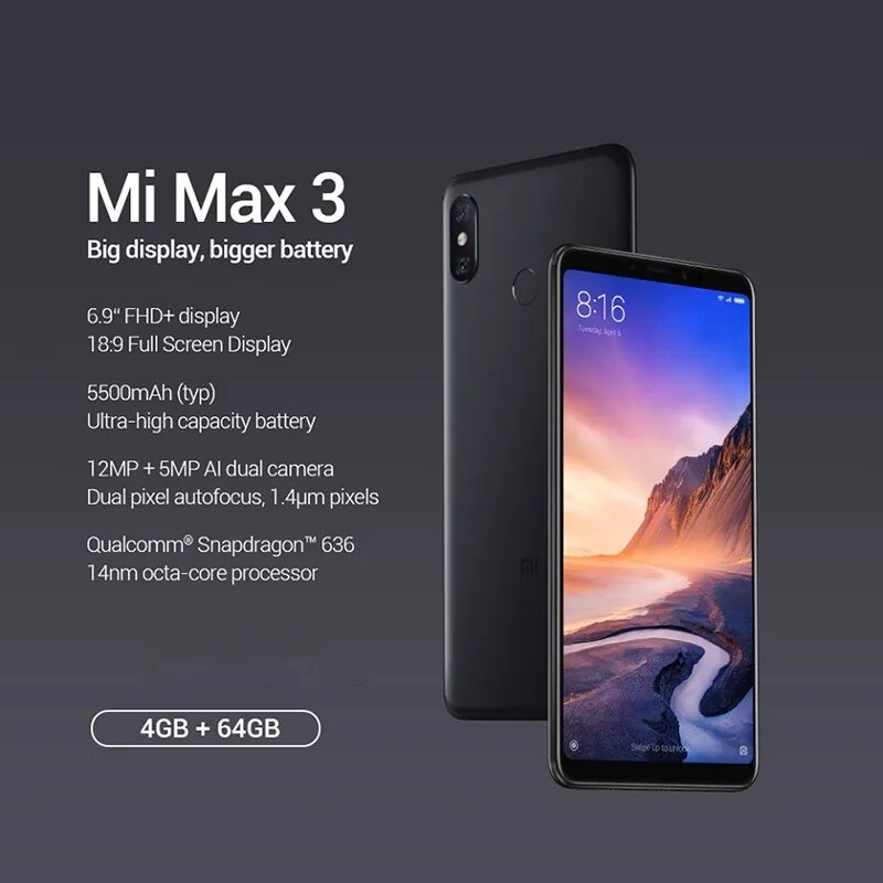 Xiaomi телефон цена характеристики. Телефон Xiaomi mi Max 3. Xiaomi смартфон Max 3. Xiaomi mi Max 3, 4/64 ГБ. Xiaomi Max 3 64gb.