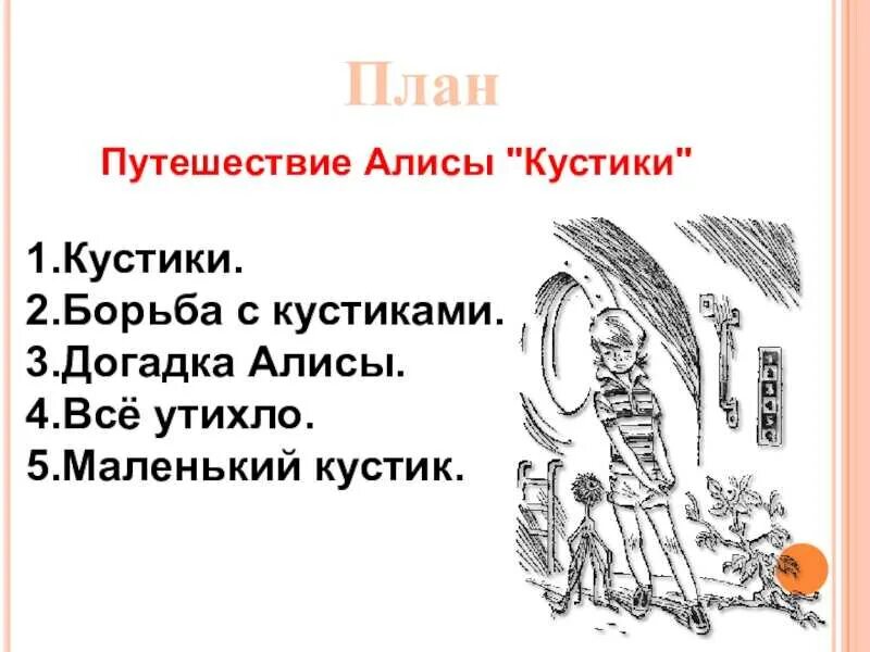 Пересказ рассказа путешествие алисы кустики. Путешествие Алисы кустики план. План к рассказу путешествие Алисы кустики. План по приключения Алисы кустики. План Алиса путешествие Алисы кустики.