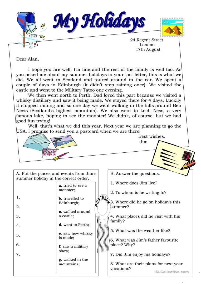Read the text on which holiday. Посткард на английском. топик holiday activities. my summer holidays топик. summer holidays worksheets 5 класс.