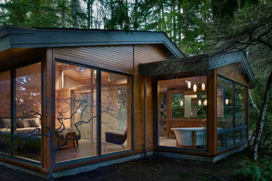Проекты современных бань с панорамным остеклением 11 Must-See Houses in The Woods Modern lake house, Forest house, Modern cottage