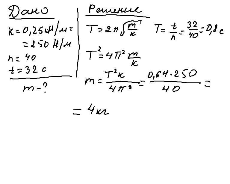 Груза колеблющийся на пружине жесткость которого 250. Найдите массу груза который на пружине жесткостью 250 н/м. Груз на пружине жёсткостью 80 НМ совершает колебания. Делает 20 колебаний за 16с найти массу.