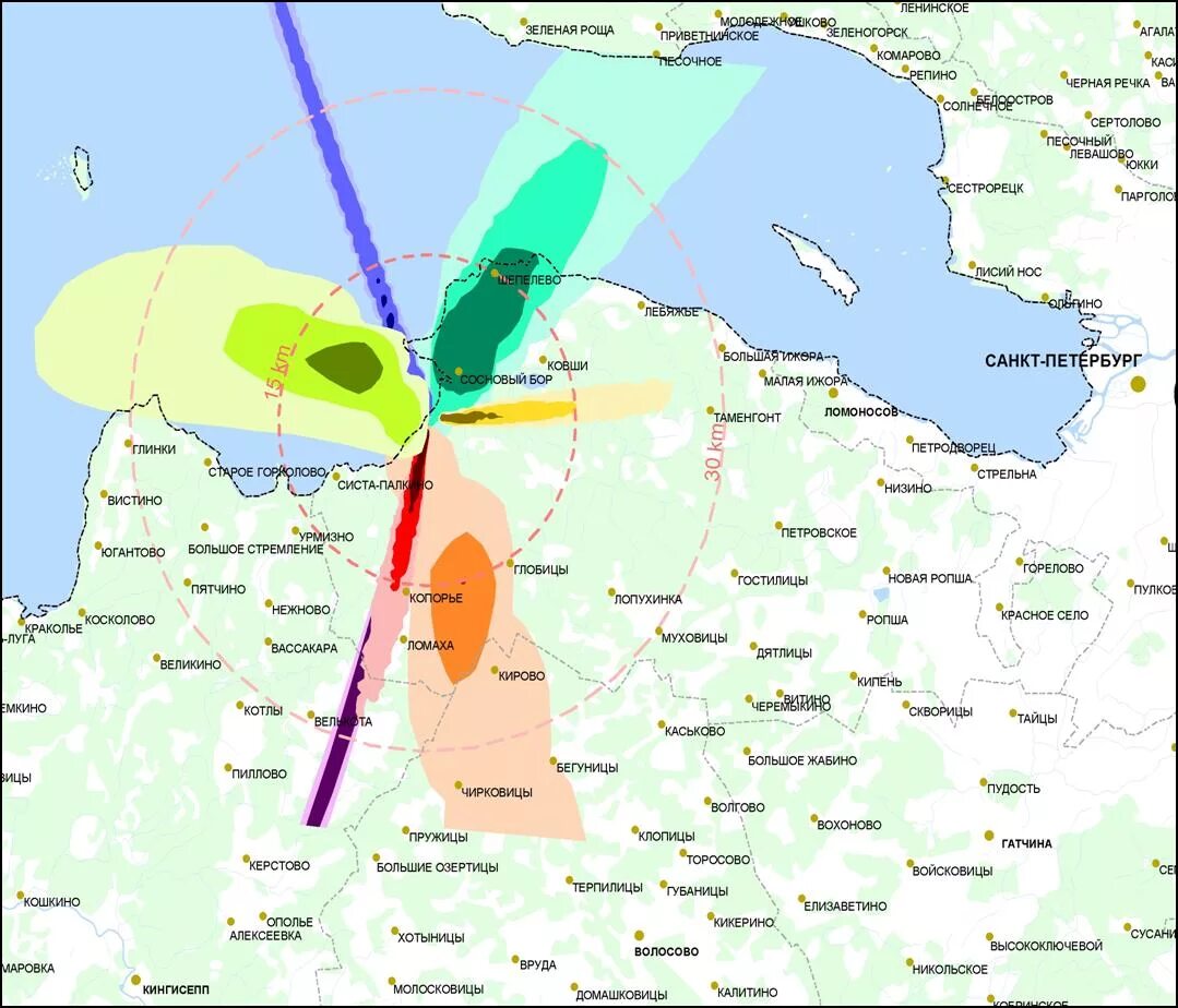 Сосновый Бор Ленинградская АЭС на карте. Зона поражения при аварии на Ленинградской АЭС. Ленинградская АЭС населенный пункт. Направления ветров санкт петербург