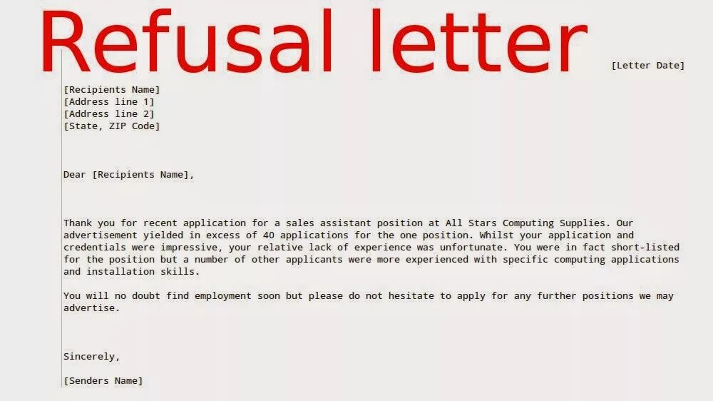 Request refused. Refusal Letter. Refusal Letter example. Refusal Letter Samples. Polite refusal Letter.