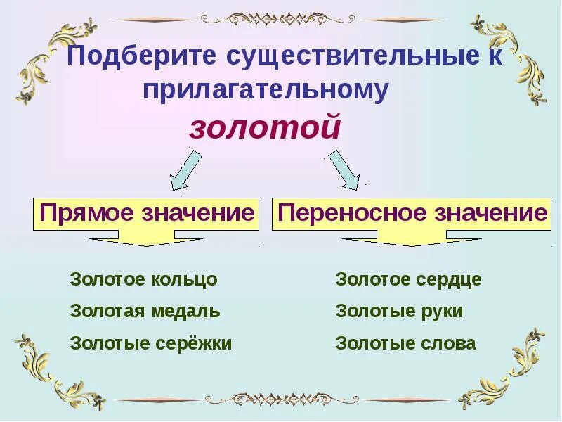 Красное подобрать существительное. Золотое сердце переносное значение. Качественные прилагательные золотое сердце. Подобрать существительное к прилагательному. Слова к прилагательному золотой.