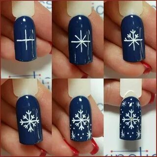 Нарисовать снежинки на ногтях гель лаком пошагово