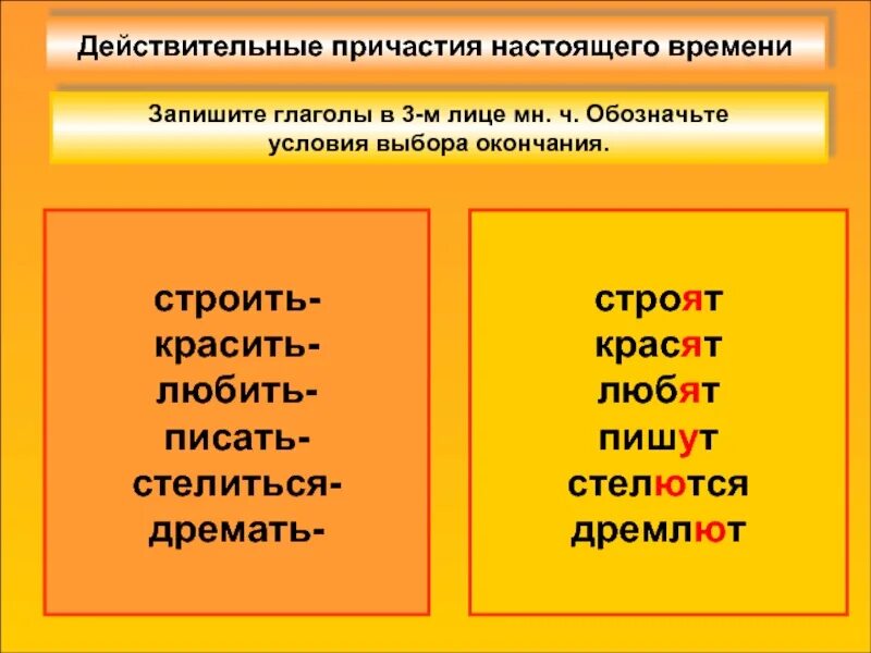 Действительные причастия настоящего времени примеры. 3 Действительных причастий настоящего времени. Писать действительное Причастие настоящего времени
