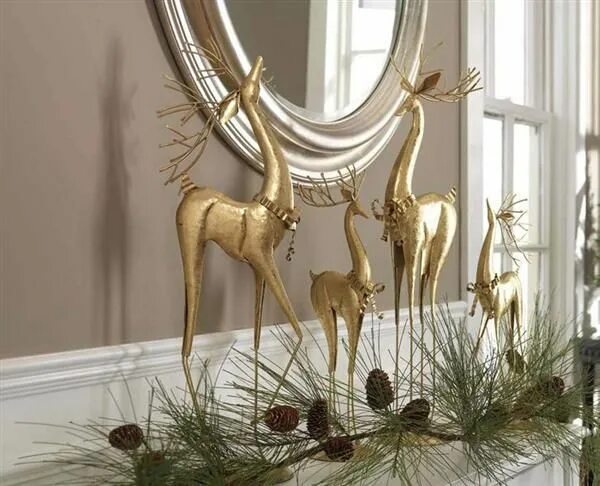 Wooden Reindeer With Santa Hat Outdoor Statue Wooden reindeer, Outdoor christmas